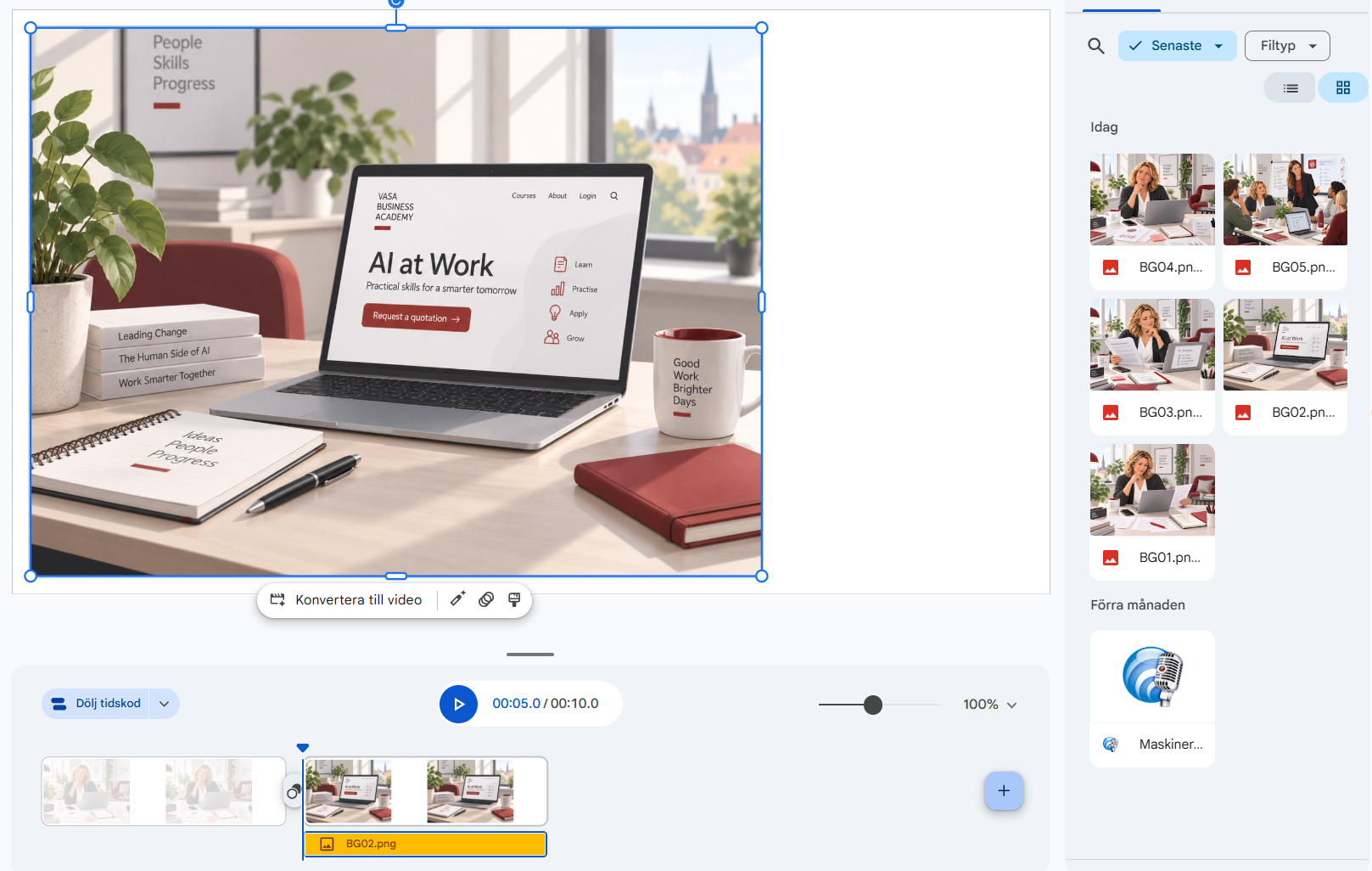 En ny scen i Google Vids med nästa bild infogad.
